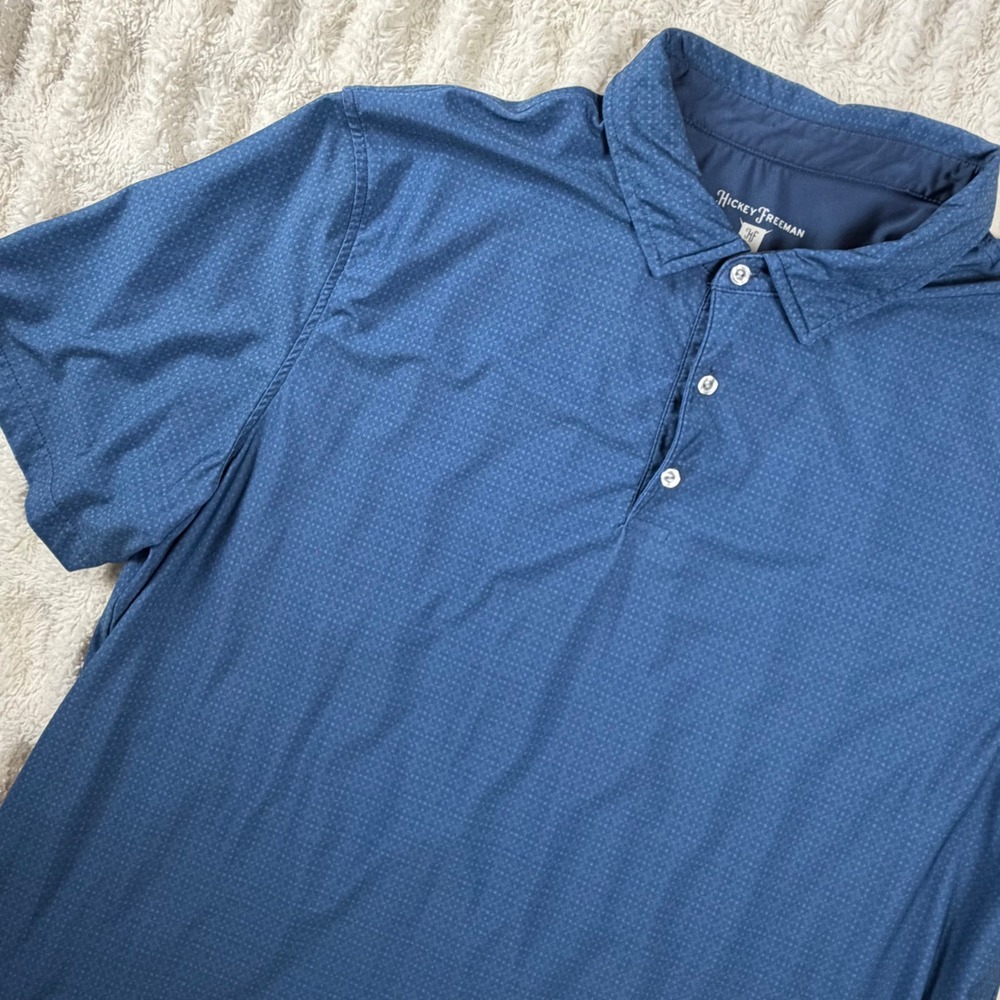 Hickey Freeman Golf Polo Shirt Mens XXL Blue Micro Pattern Short Sleeve Stretch